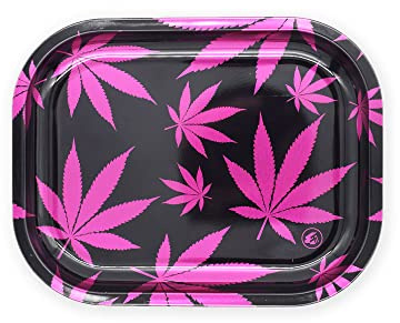 Pink Leaves Rolling Tray small - Drehtablett/Mischeschale/Bröselschale/Rolltablett/Drehunterlage - 18 x 14 x 1,5 cm