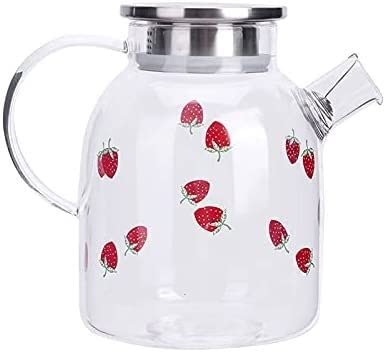 Cesta de infusor de tetera de primera calidad, olla de agua fría de vidrio de fresa Kawaii, tetera de vidrio resistente al calor de fruta de jugo de gran capacidad for agua hirviendo tazas lindas (Col