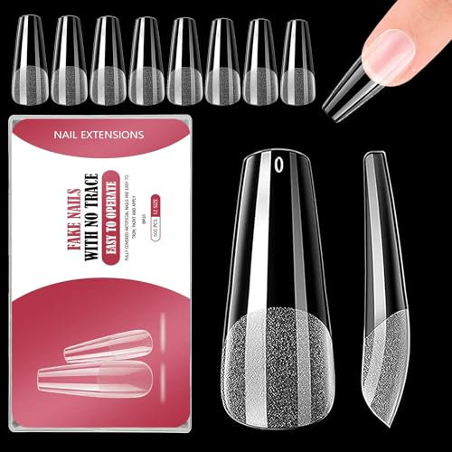 Okalabandee Faux Ongles, 500 Pièces, 10 Tailles, Acrylique, Coffin, Full Cover, Transparent, Uni, 500 Ongles par Boîte, 10 Ensembles, 1 Boîte