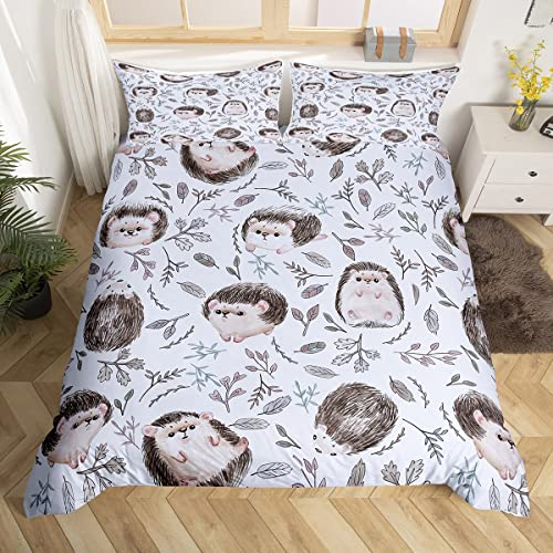 Loussiesd Igel Bettbezug Set Niedlich Igel Betten Set Igel Muster Bettwäsche Set 135x200cm Tier Drucken Bettdeckenbezug für Kinder Jungen Mädchen Erwachsene Mit 1 Kissenbezug