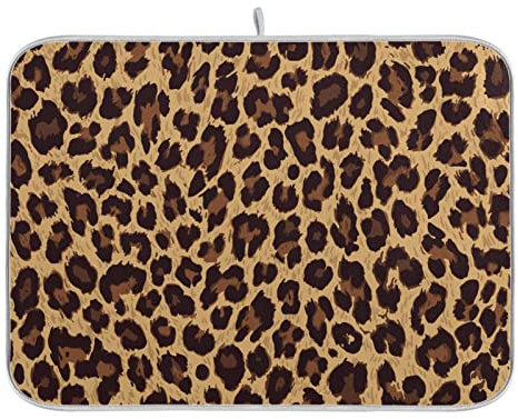 Almohadilla de secado de vajilla Animal Leopard Print 16 x 18 Inches Absorbent Dish Drying Mat Microfiber Kitchen Countertop Table Protector Decor Counter Rack Sink Drainer Pad