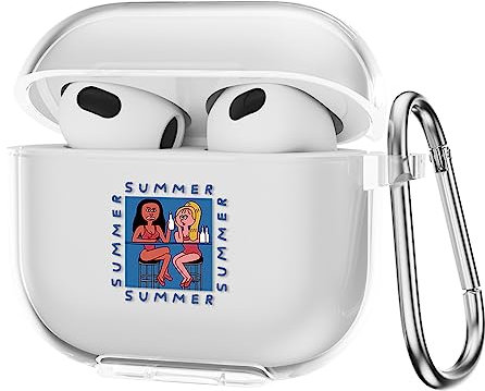 CasurvivePro Custodia per cuffie per AirPods 3, con moschettone, custodia in TPU trasparente con motivo carino, custodia di ricarica per Apple AirPods (3a generazione)