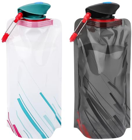 LEMONSTONE 2 Stück Faltbare Trinkflasche 700ML, Wiederverwendbare Trinkflasche, BPA-Frei, Trinkflaschen Faltbar für Wandern, Reisen, Abenteuer, Fitness (Schwarz & Weiß)
