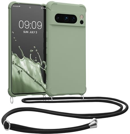 kwmobile Necklace Case kompatibel mit Google Pixel 8 Pro Hülle - Cover mit Kordel zum Umhängen - Silikon Schutzhülle Graugrün