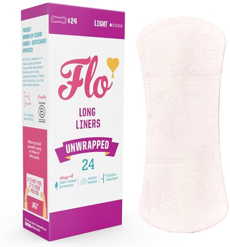 Flo - Unwrapped Long Liners (24 Pack) Light Flow - Natural, Absorbent, Soft & Breathable - Made with Organic Bamboo - Panty Liners for Women - No Chlorine Bleach or Fragrance - Vegan & Cruelty Free