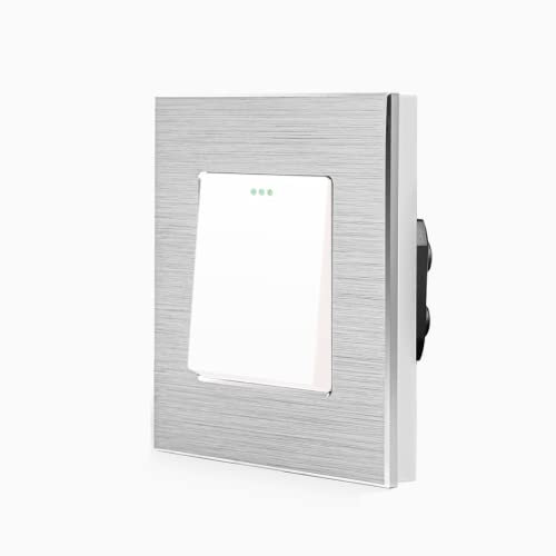 Luxus-Time Wipp einfacher Lichtschalter Ein/Aus Schalter inkls. Design Aluminium Rahmen 1 Fach Einbau 1-fach Kippschalter für die Unterputzdose in weiß Silber