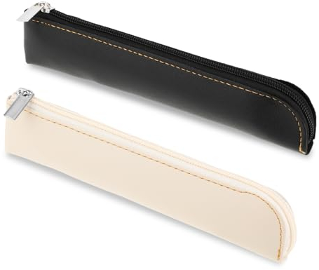 Amaxiu PU Leder Federmäppchen, schmal, 2 Stück kleines Stiftetui für 4–6 Stifte tragbare Schreibwarentasche Kosmetiktasche minimaler Aufbewahrungstasche mit Reißverschluss(Schwarz+Weiß)