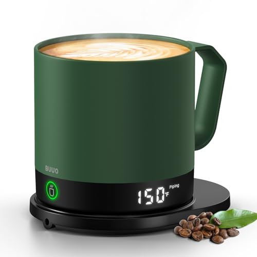 Self Heating Coffee Mug, 14 Oz Temperature Control Smart Mug, Double Sided & Real-Time LED Display, Fast Heating, Mug Warmer with 120 Min Battery Life, Birthday Gifts for Women and Men(Green)