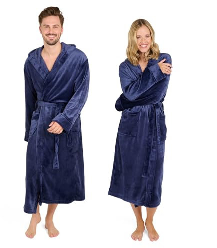 Blumtal Bademantel Damen & Herren XXL - OEKO-TEX zert. Morgenmantel mit Kapuze inkl. Doppelschlaufen für perfekte Passform - Bademantel für Sauna Dunkelblau-Blau