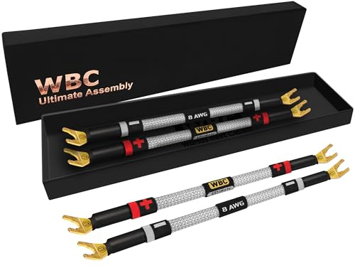 WORLDS BEST CABLES 4 Units - 6 Inch Ultimate - 8 AWG - Ultra-Pure OFC - Premium Audiophile HiFi Speaker Jumper Cables with Eminence Gold Spade Plugs & Silver Tweed Jacket