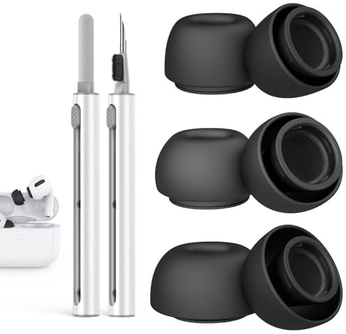 Ersatz-Ohrstöpsel für Airpods Pro 1/2 aufsätze mit Loch zur Geräuschreduzierung, Reinigungsset für Airpods mit 3 Paar Silikon-Ohrstöpsel für Airpods Pro 2/1 die Ladehülle case, 3 Größen (S/M/L)