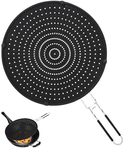 Muxiao Protector contra Salpicaduras de Silicona para Sartén,Antisalpicaduras Cocina,32cm Tapa Antisalpicaduras Silicona,Protectores Antisalpicaduras de Silicona con Asa Plegable