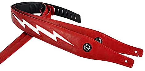 YUEKO Gitarrengurt mit coolem Lightning-Muster, für E-Gitarre/Bass Neue Farbe(Rot und weiß Lightning)