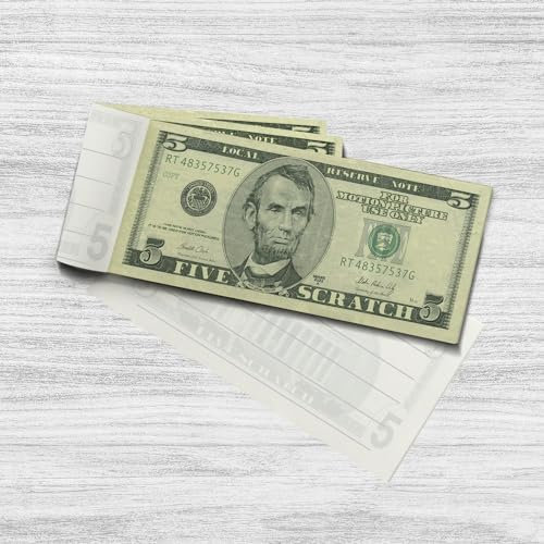 Scratch Cash Block 5 $ Old Style Dollars - 50 Billets pour Écrire, Argent Coupon, Bloc-Notes, Coupons De Réduction, Gadgets (taille Réelle)