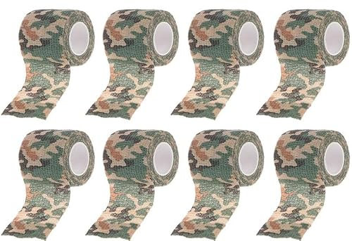 saiginida Box of 8 Rolls Outdoor Muddy Meadow Camouflage Elastic Tape Self-Adhesive 5 cm x 4.5 m Camo Elastische Selbsthaftende Cohesive Bandage for Wargame Hunting Camping Sports Outdoor & EDC