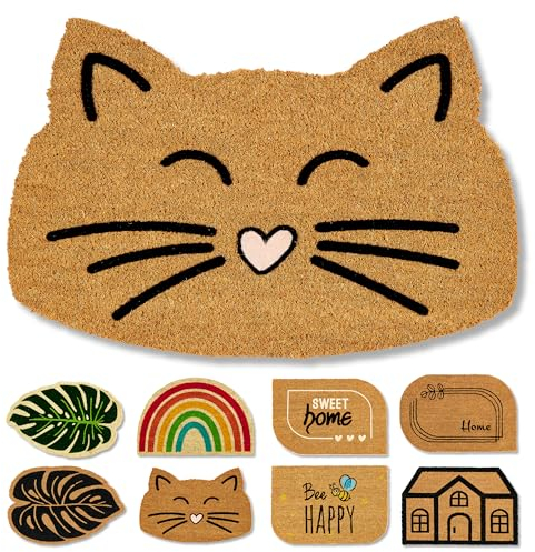 natürliche Fußmatte Kokos - Kokosmatte 40x60cm Katze - rutschfeste Schmutzfangmatte robust - außen Fussmatte innen - Türmatte überdachter Außenbereich
