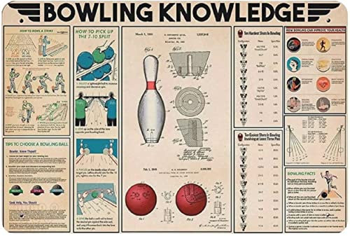 Oudrspo Bowling Knowledge Metall-Blechschilder, Vintage-Stil, Tipps, Leitfaden, Infografiken, Poster, Club, Bar, Café, Zuhause, Wanddekoration, Plaketten, 20,3 x 30,5 cm