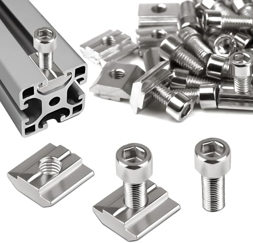 SWTYExt 60 Pezzi Dado Scorrevole Set 30 Pezzi Dadi Ad Angolo Quadrato M6 e 30 Pezzi Bulloni per Binari A T Standard Europeo Dadi T 30 Serie Blocco Dado Dadi per Maschere Strumento Lavorazione Legno