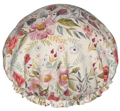 flower leaf Print Shower Cap for Women Waterproof - Reusable | Hair Cap for Bathing | Double Layer Hat