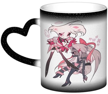 Mifeiwukawa Hazbin Hotel-Tasse, Farbwechsel-Tasse, Engelstaub / Alastor, Anime-Kaffeetasse, Milchtee, Keramikbecher, Geburtstagsgeschenk für Freunde und Anime-Fans (Typ 1, Farbe ändern)