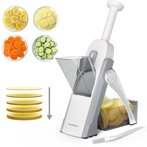 SUPMAKIN Mandoline sûre pour la cuisine, trancheuse de pommes de terre, trancheuse de nourriture mandoline, coupe-friture, coupe-frites, préparation des repas de chef de cuisine (juste trancher)