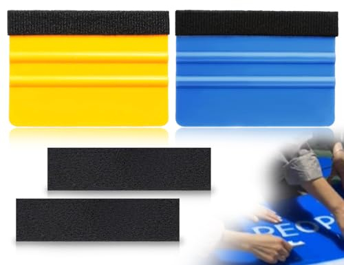 Lhbwhiz 2 Stück Rakel für Folie Set,Kunststoff Folienrakel,Filz Rakel,Soft Folierungs mit Filzkante,rakel für fensterfolie,Hochwertige Schaber,für Autofolien Möbelfolie Wandtattoo(Blau und Gelb)