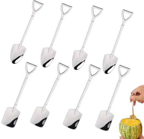 OUOQI 8 Pièces Cuillères à Dessert en Acier Inoxydable,Cuillère en Acier Inoxydable,Cuillere Dessert,Cuillere a Cafe,Cuillère à Pastèque,Crème Glacée Cuillère,Cuillères Mélangeuses