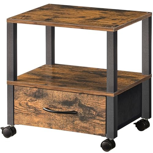 HOOBRO Druckerständer mit Stauraum, Untertisch-Druckertisch, Druckerwagen mit Regal und Schublade, Druckerständer rollbar, platzsparend, für Heimbüro, Arbeitszimmer, Vintagebraun und Schwarz EBF39PS01
