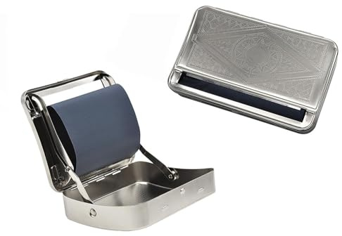 Zigaretten Rollbox,Edelstahl Zigarettenroller, Zigarettendrehmaschine Mit Tabak-Fach Etui,Silber,2 Stück 70mm Drehmaschine Zigaretten