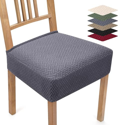 BalladHome Stuhlbezug Stretch Jacquard Stuhlhussen 4er Set Esszimmerstuhl Sitzbezüge Universale Sitzflächenbezug Stuhl Waschbarer Stuhlüberzug für Küche Hotel Bankett (Dunkelgrau, 4er Set)-TB