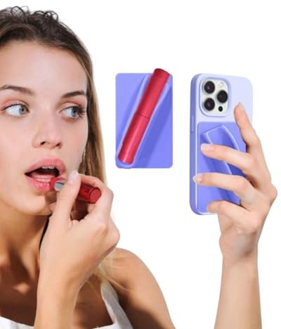 MOPZIJA Lipgloss-Schutzhülle für Handy, Lipgloss handyhülle，handyhülle mit Lipgloss Halter,handyhülle Lipgloss Halter，seidiges Silikon, Lippenhalter, zum Aufkleben, kompatibel mit Smartphones,Lila