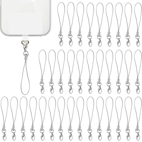 50 Stück grau Mobile Phone Lanyard Strap for Keyrings, Mobile Phone Pendant Loops with Carabiner, Phone Ring Strap, Mobile Phone Charm Cord for Pendents, USB Key Pendant