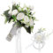 Satiskid White Rose Wedding Bouquet and Wrist Flower, Realistic Artificial Flowers, 25 x 25cm Bouquet, 8 x 13cm Wrist Flower, Romantic/Elegant Style, 2 Count