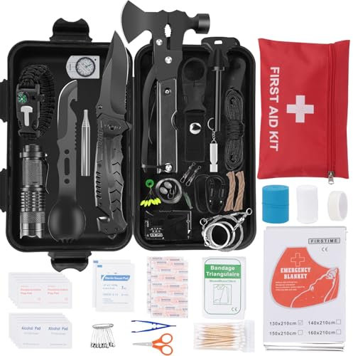 QLOUNI 70 PCS 31-in-1 Survival Kit Professional Outdoor Home Emergency Kit Outdoor Equipment Survival Equipment for Camping, Bush, Hiking, Hunting, Adventure