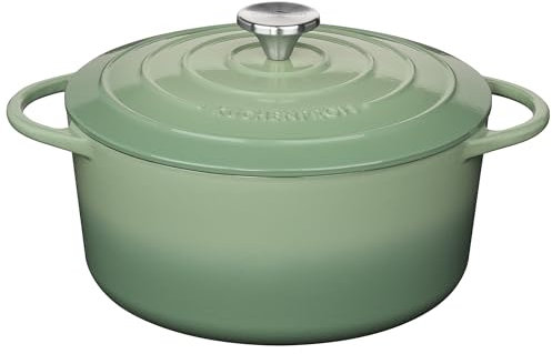 Küchenprofi Gusseisen Bräter mit Deckel rund, jade, 26 cm, Schmortopf, Auflaufform, Dutch Oven, Brotbacktopf, emailliert, für alle Herdarten (inkl. Induktion), zum Schmoren, Backen, Braten