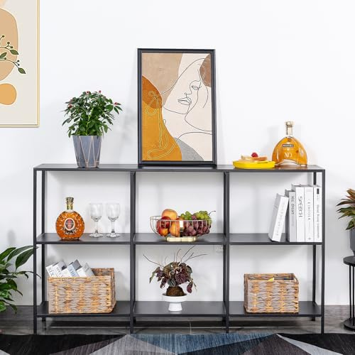 HDANI Extra Lungo da 140cm Consolle in metallo con 3 ripiani, tavolo da divano, consolle stretta, stile moderno, adatto per ingresso, soggiorno, camera da letto (Nero, 140×30×80 cm)