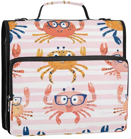 Multi Small Crabs Wear Sunglasses 3.8 cm 3 Rings Binder Organizer with Shoulder Strap Includes Zip Pocket Documents Files Storage Bag for Office School