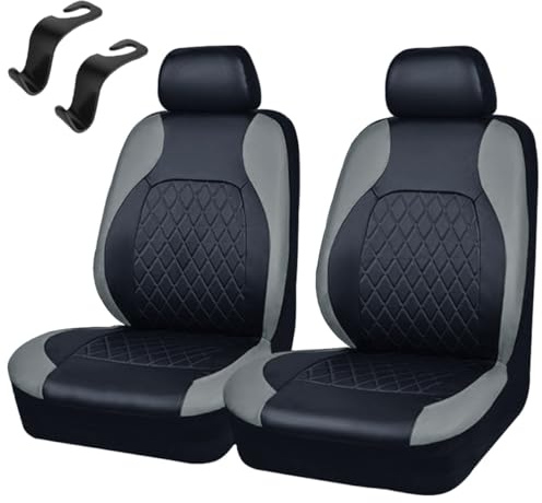 2 Stück Universal Schonbezüge PU Leder Sitzschoner,Auto-Sitzbezüge Vordersitze Kunst Leder,Sitzbezüge Seitenairbag universell,für Autositz Vorne für die meisten Autos LKWs Lieferwagen SUVs (A-grau)