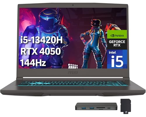 msi Thin 15 15.6 FHD 144Hz Gaming Laptop, Intel i5-13420H, NVIDIA GeForce RTX 4050, 64GB DDR4 RAM, 2TB PCIe SSD, Backlit Keyboard, Wi-Fi 6E, Webcam, Win 11 Pro, Gray, 256GB Docking Station Set