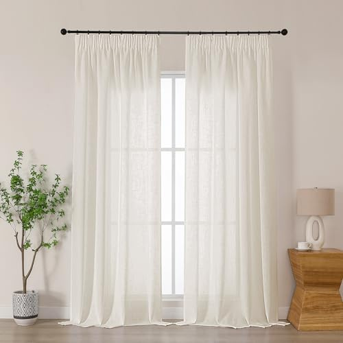 Simplebrand Gardinen Vorhänge mit Kräuselband Vorhang Modern Leinenoptik Halbtransparent Kräuselbandvorhang für Wohnzimmer Schlafzimmer Kinderzimmer Mädchen Raumteiler 2er Set Beige H245 x B140 cm