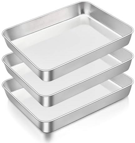 Baking Tray Set of 3,Stainless Steel Oven Sheet Sets,25.5 X 19.5 X 5 cm