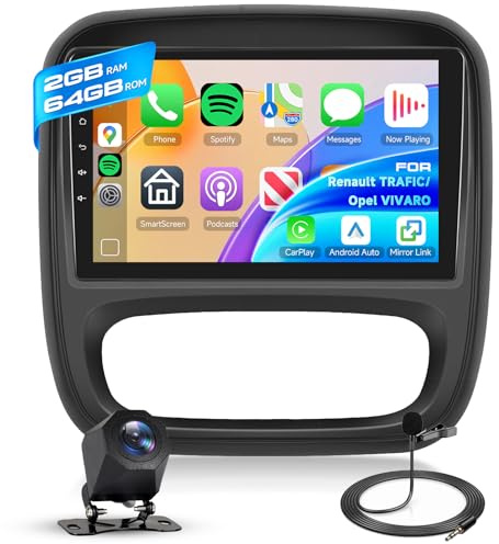 Hodozzy 2G+64GB Android Autoradio für Opel Vivaro B 2014-2018/ Renault Traffic 3 2014-2021 Wireless Carplay Android Auto, Radio 9 Zoll Touchscreen mit Navi WiFi Bluetooth FM RDS mit Rückfahrkamera