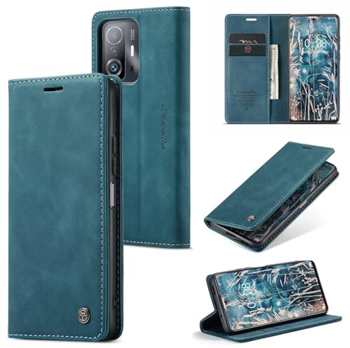 WJXEXRS Handyhülle für Xiaomi 11T / 11T Pro 5G Hülle Premium Leder Schutzhülle Klappbar mit Kartenfach Ständer Magnet Handytasche mit Flip Case Klapphülle für Xiaomi 11T 5G/Xiaomi 11T Pro 5G -Blaugrün