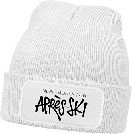 MoonWorks® Herren Beanie mit Spruch Need Money for Après-Ski Strickmütze Aufdruck Lustig Mütze Männer Wintermütze Skifahren