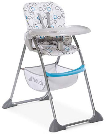 hauck Seggiolone Pappa Sit N Fold - Seggiolone Portatile da 6 Mesi fino a 15kg - Pieghevole, Compatto con Vassoio e Schienale Regolabile - Grande Cesto Portaoggetti - Blu/Grigio, Cerchi