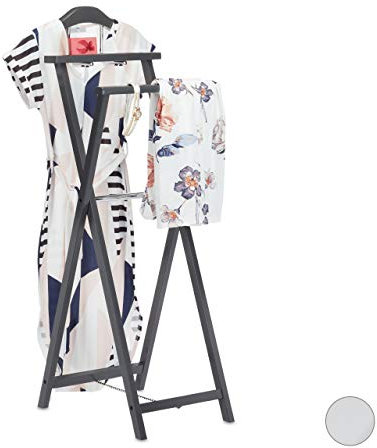 Relaxdays Herrendiener klappbar, Kleiderbutler f. Jacket u. Hosen, m. Ablage, f. Damen, Stummer Diener, MDF Holz, grau