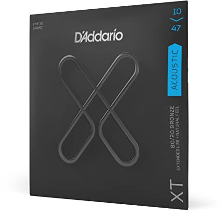 D'Addario Gitarrensaiten Akustikgitarre | Gitarrensaiten Westerngitarre | Premium beschichtete, langlebige Saiten für 12-saitige Westerngitarre | XTABR1047-12 | 80/20 Bronze | Light (10-47)