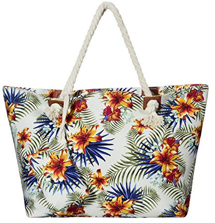 DonDon Strandtasche XXL mit Reißverschluss - Umhängetasche Damen, Shopper Tasche Damen im Beach Look mit Schulterriemen - Urlaub Must Haves Beach bag - Tropical Life