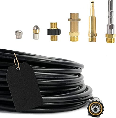 Rohrreinigungsschlauch (7-Teilig) PROFESSIONAL für Kärcher Kränzle NILFISK ALTO WAP HD HDS Anschluss 1/8 AG : M22 x 1,5 IG & Bajonett-Adapter & Adapter KEW & 2x Düsen & Quick Connect (100 Meter)