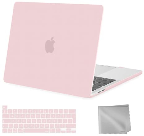 MOSISO Compatible with MacBook Pro 13 inch Case M2 M1 2025 2024 2023 2022-2016 A2338 A2289 A2251 A2159 A1989 A1706 A1708, Plastic Hard Shell Cover & Keyboard Skin & Wipe Cloth, Rose Quartz